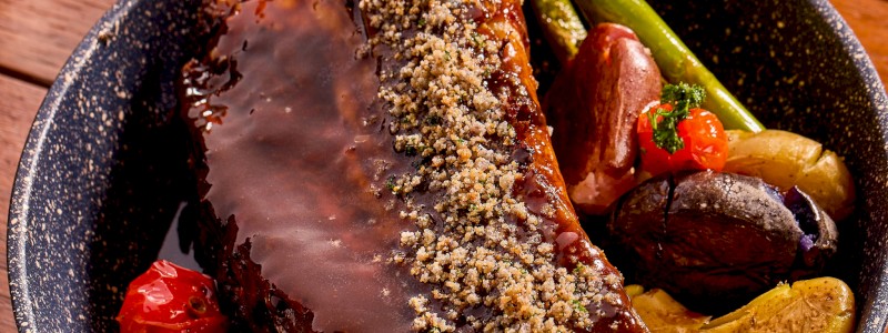 Jack Rabbit Dino Bone (GF) - Braised beef short rib, roasted potato, honey glazed heirloom carrot, demi