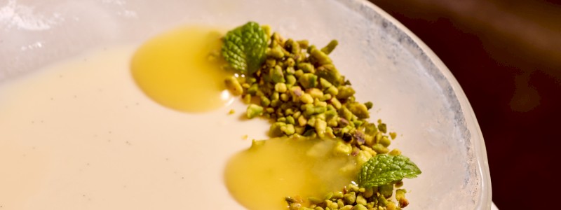 Orange Panna Cotta (GF) - Orange panna cotta, pistachio orange crumble, orange gel