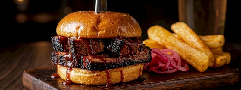 Brisket Sandwich - Choice of chopped or sliced brisket, topped with pickled onions