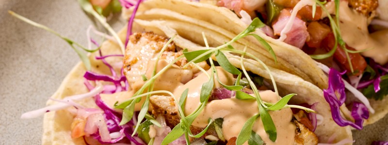 Caribbean Mahi Mahi - Agave nectar, cilantro lime,
cabbage slaw, grilled Mahi
Mahi, and chipotle crema