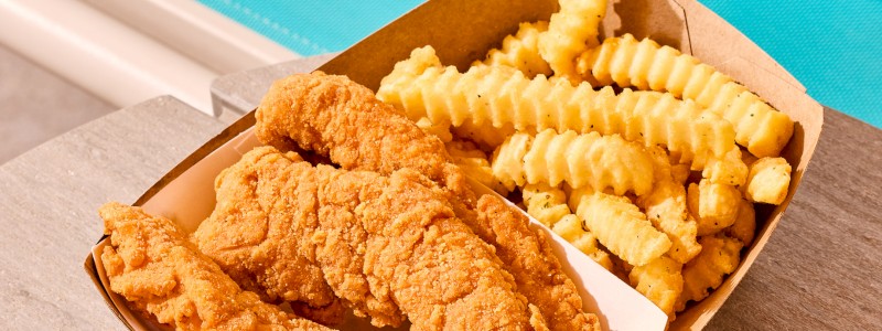 CRISPY CHICKEN TENDIES (3) W/ FRIES - with ranch, BBQ, or buffalo sauce