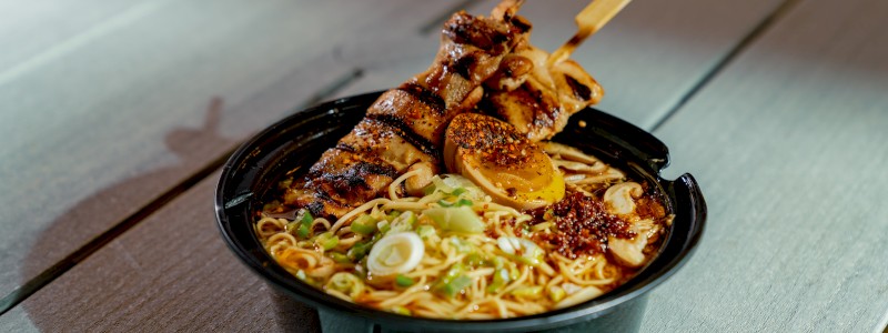 Yakatori Chicken Ramen - With soft-boiled egg, green onion, and garlic crumbles